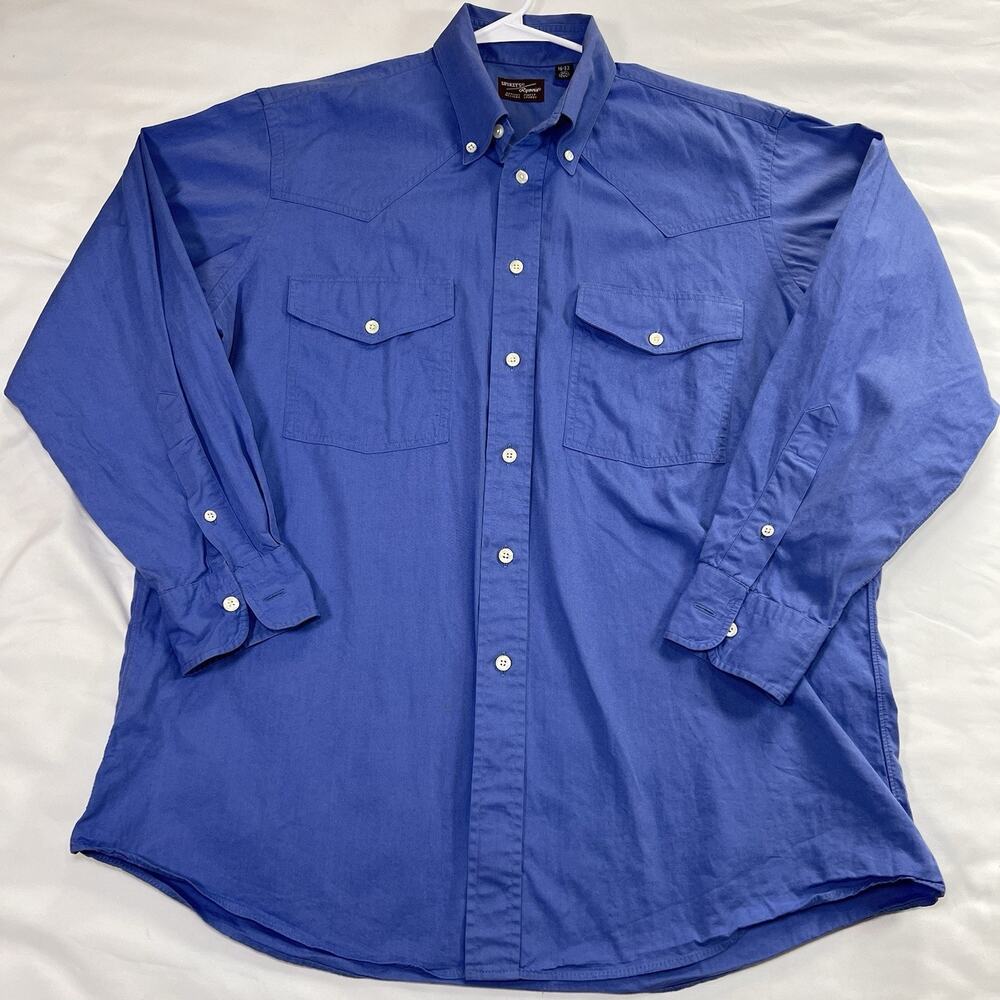 Luskey's Ryons Western Shirt Size 16-33 Blue Button Up Western Workwear Vintage
